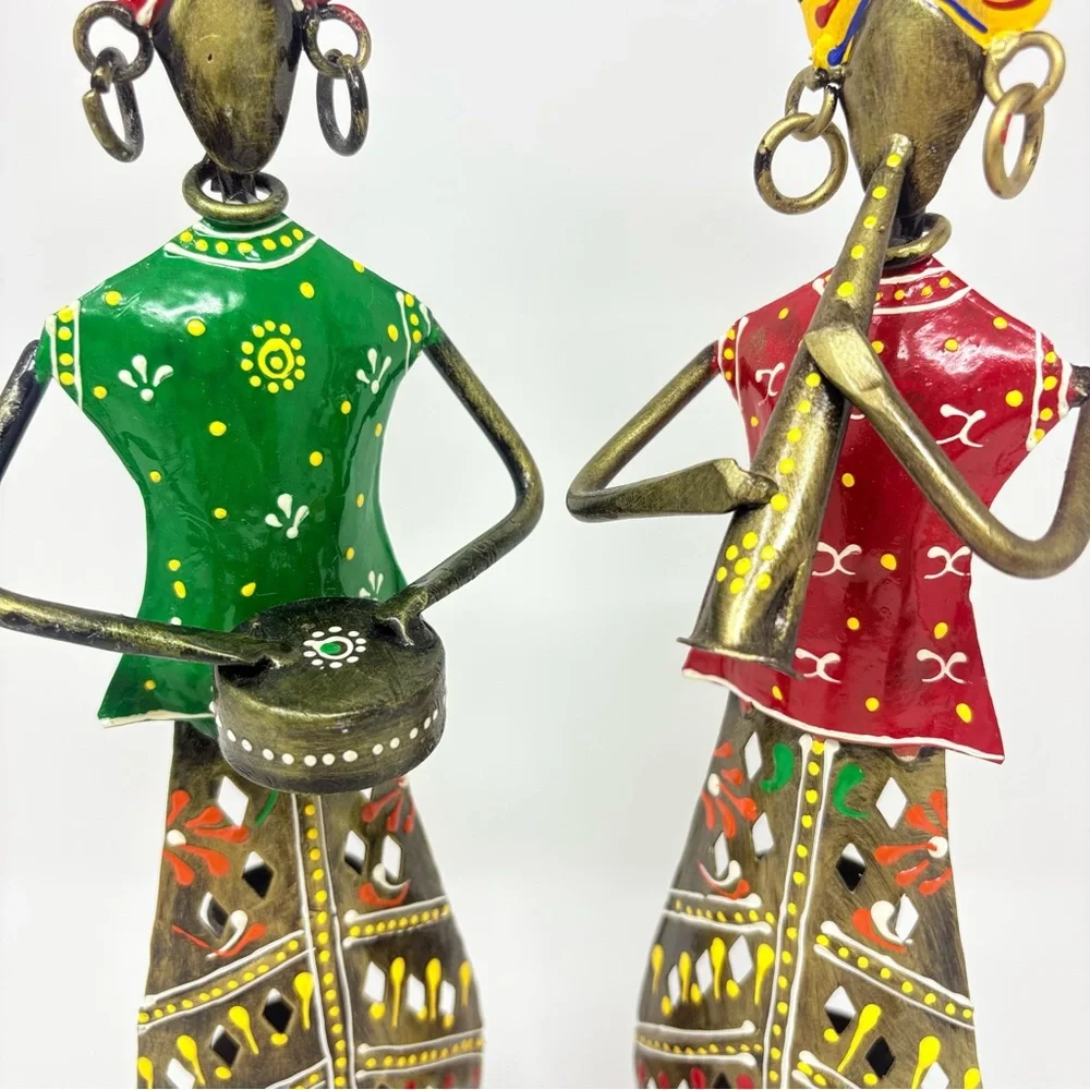 Set of 2 Candle Holder Diffuser Colorful Metal Indian Musician Table Decor 11.5”